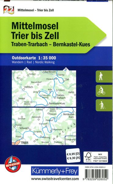 Produktbild: K&uuml;mmerly+Frey Outdoorkarte Deutschland 22 Mittelmosel, Trier bis Zell 1:35.000