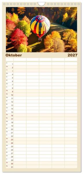 Produktbild: Familienplaner 2027 - Freiheit in den L&uuml;ften. Mit dem Hei&szlig;luftballon unterwegs mit 5 Spalten (Wandkalender, 21 x 45 cm) CALVENDO