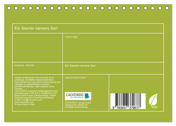 Produktbild: Ein Saurier namens Sori (Tischkalender 2026 DIN A5 quer), CALVENDO Monatskalender