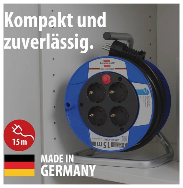 Produktbild: Brennenstuhl 1079180004 Kabeltrommel 15m Schwarz Schutzkontakt-Stecker