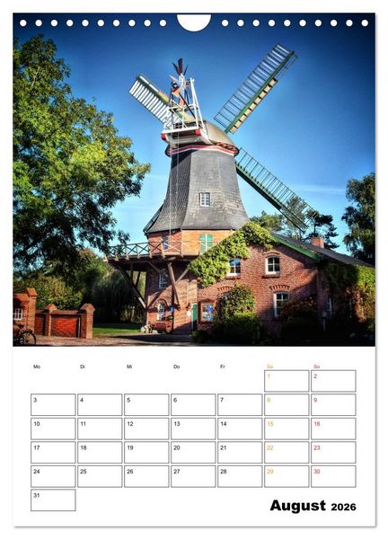 Produktbild: Historische Windm&uuml;hlen an der Friesischen M&uuml;hlenstra&szlig;e / Geburtstagsplaner (Wandkalender 2026 DIN A4 hoch), CALVENDO Monatskalender