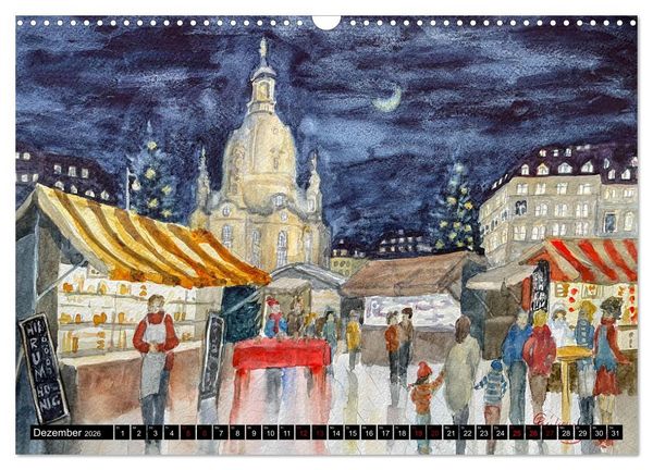 Produktbild: Dresden und das Elbtal - Ein Aquarellkalender von Claudia Pinkau (Wandkalender 2026 DIN A3 quer), CALVENDO Monatskalender