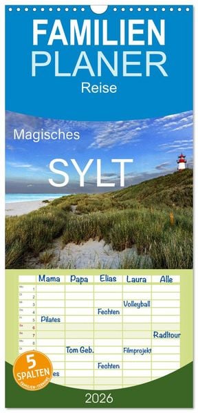 Produktbild: Familienplaner 2026 - Magisches Sylt mit 5 Spalten (Wandkalender, 21 x 45 cm) CALVENDO