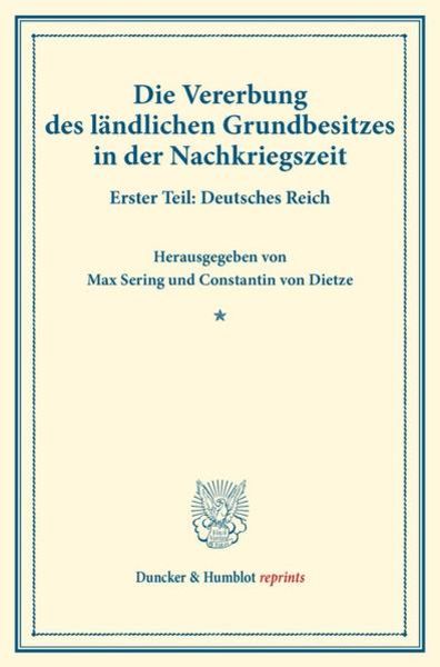 Die Vererbung des ländlichen Grundbesitzes in der Nachkriegszeit., Taschenbuch von , Duncker & Humblot, 9783428175192