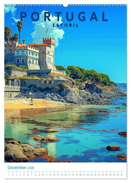 Produktbild: Portugal - Old School Poster Style (Wandkalender 2026 DIN A2 hoch), CALVENDO Monatskalender