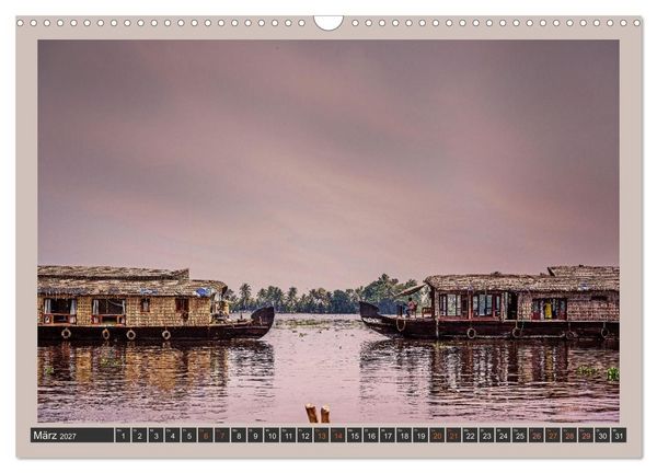 Produktbild: Kerala Backwaters - mit dem Hausboot durch die tropische Wasserwelt (Wandkalender 2027 DIN A3 quer), CALVENDO Monatskalender