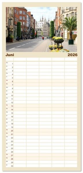 Produktbild: Familienplaner 2026 - Bezauberndes L&ouml;wen in Belgien mit 5 Spalten (Wandkalender, 21 x 45 cm) CALVENDO