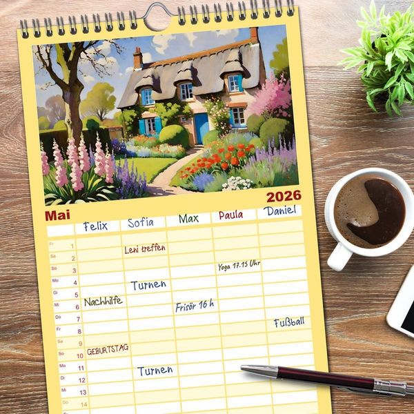 Produktbild: Familienplaner 2026 - Englische Cottages mit 5 Spalten (Wandkalender, 21 x 45 cm) CALVENDO