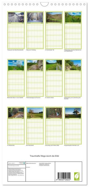 Produktbild: Familienplaner 2026 - Traumhafte Wege durch die Eifel mit 5 Spalten (Wandkalender, 21 x 45 cm) CALVENDO