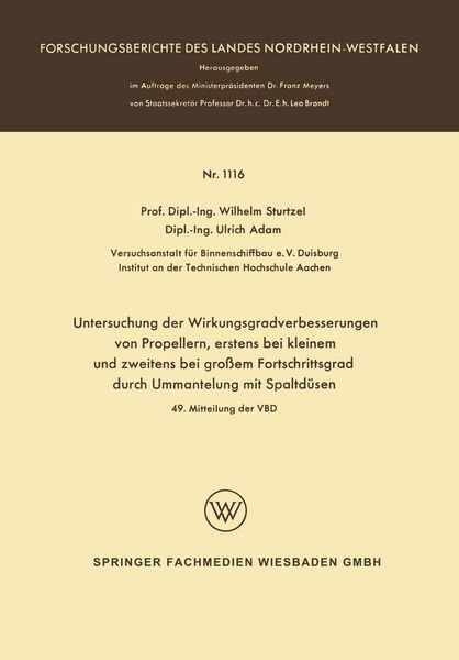 Produktbild: Untersuchung der Wirkungsgradverbesserungen von Propellern, erstens bei kleinem und zweitens bei gro&szlig;em Fortschrittsgrad durch Ummantelung mit Spaltd&uuml;sen