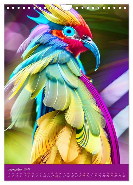 Produktbild: Exotische V&ouml;gel. Zauberhafte Vogelvielfalt mit KI (Wandkalender 2026 DIN A4 hoch), CALVENDO Monatskalender
