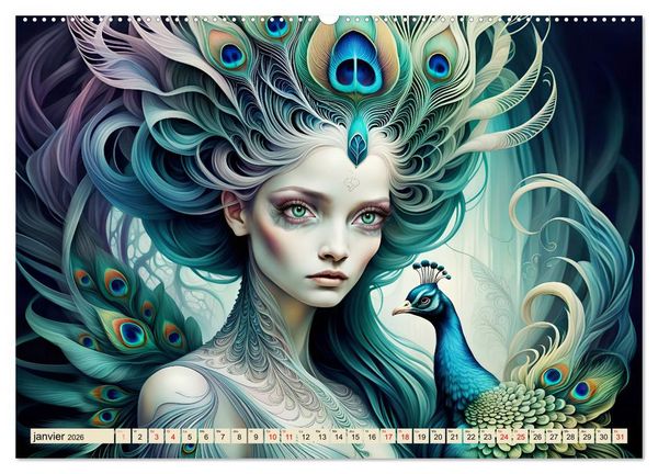 Produktbild: Les murmures des paons (Calendrier mural 2026 DIN A2 vertical), CALVENDO calendrier mensuel