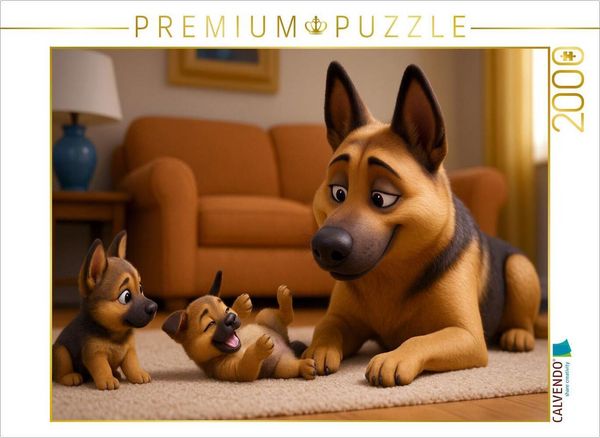 CALVENDO Puzzle Stolze Schäferhund Mutter mit Welpen | 2000 Teile Lege-Größe 90x67cm Foto-Puzzle für glückliche Stunden