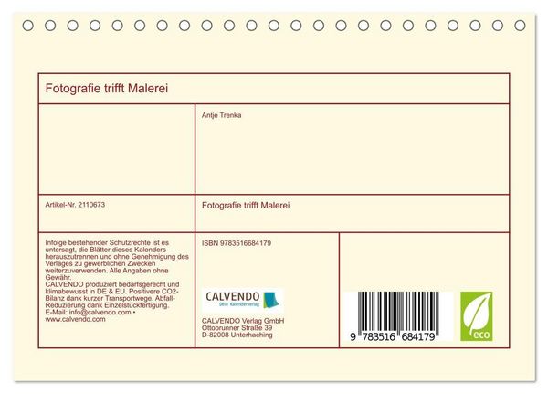 Produktbild: Fotografie trifft Malerei (Tischkalender 2026 DIN A5 quer), CALVENDO Monatskalender