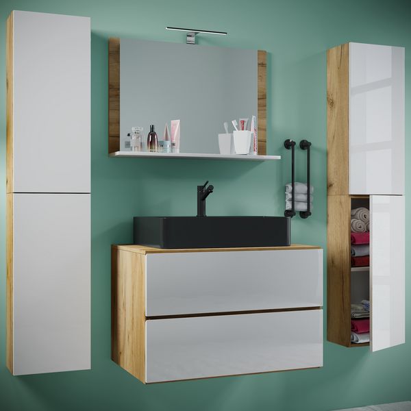 Produktbild: 5-tlg Waschtisch Badm&ouml;bel 80cm Lendas XL Schublade