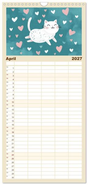 Produktbild: Familienplaner 2027 - Gute Laune Katzen mit 5 Spalten (Wandkalender, 21 x 45 cm) CALVENDO