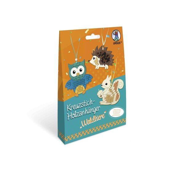 Produktbild: URSUS 3 Kreuzstich-Holzanh&auml;nger "Waldtiere"