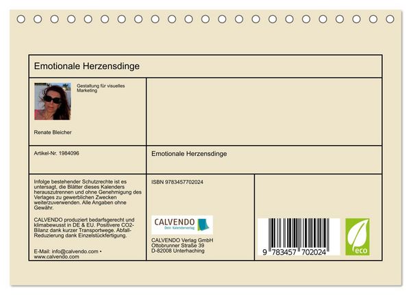 Produktbild: Emotionale Herzensdinge (Tischkalender 2026 DIN A5 quer), CALVENDO Monatskalender