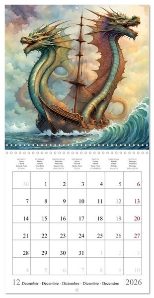 Produktbild: Voiliers-Dragons imaginaires (Calendrier mural carr&eacute; 2026 30x30 cm) Calendrier double avec une page pour vos prises de notes