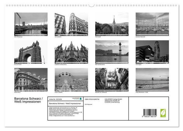 Produktbild: Barcelona Schwarz / Wei&szlig; Impressionen (hochwertiger Premium Wandkalender 2026 DIN A2 quer), Kunstdruck in Hochglanz