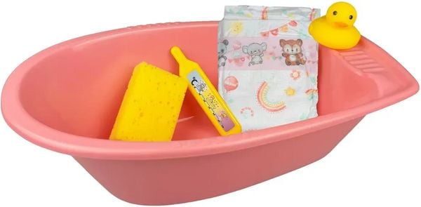 Puppen-Badewannenset mit Zubehör, 41x23x13 cm, rosa (Schwamm, Ente, Thermomete