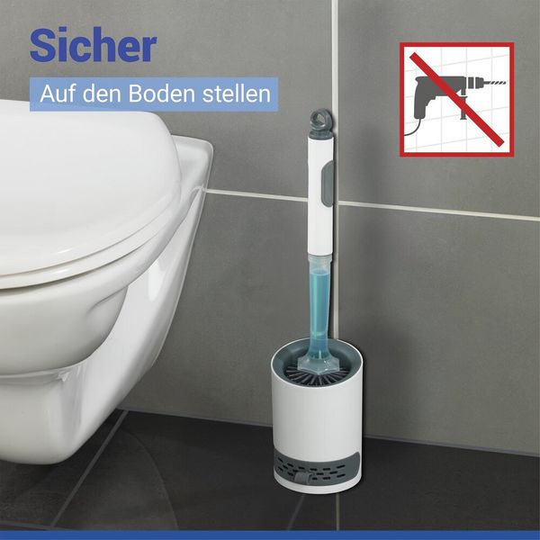 Produktbild: WC-Garnitur mit Reinigungsmittel-Spender 2in1, einfache Bedienung per Knopfdruck