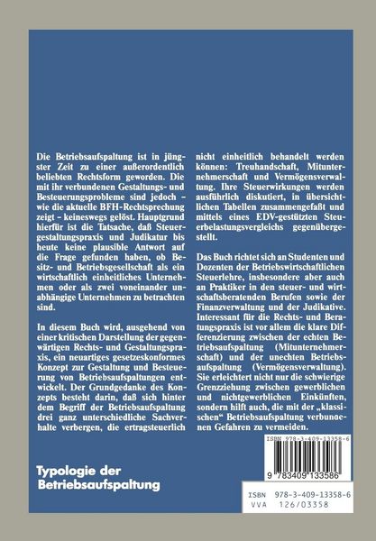 Produktbild: Typologie der Betriebsaufspaltung