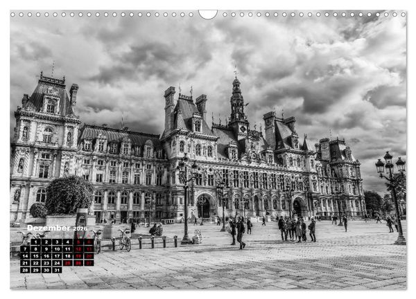 Produktbild: Paris-Impressionen in Schwarz-Wei&szlig; (Wandkalender 2026 DIN A3 quer), CALVENDO Monatskalender