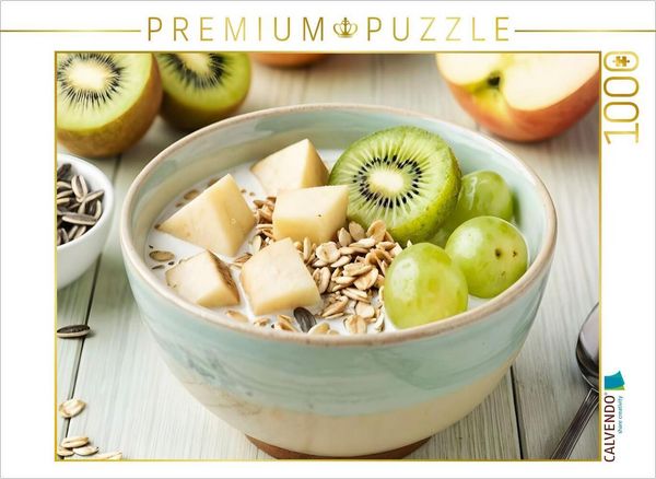 CALVENDO Puzzle Müsli Stillleben - Frühlingshafter Neubeginn mit Kiwi und Traube | 1000 Teile Lege-Größe 64x48cm Foto-Puzzle für glückliche Stunden