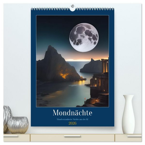 Produktbild: Mondn&auml;chte- Mondverzauberte N&auml;chte aus der KI (hochwertiger Premium Wandkalender 2026 DIN A2 hoch), Kunstdruck in Hochglanz