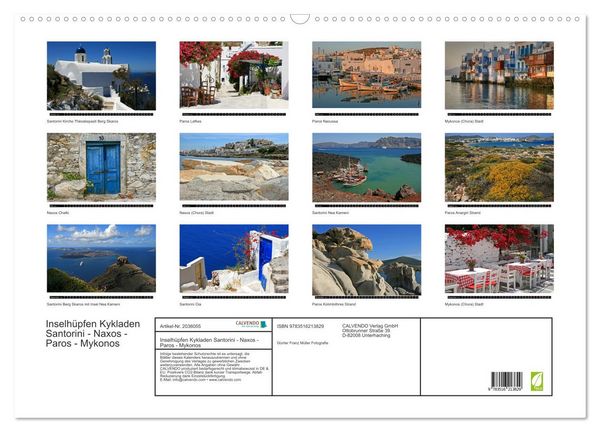 Produktbild: Inselh&uuml;pfen Kykladen Santorini - Naxos - Paros - Mykonos (Wandkalender 2026 DIN A2 quer), CALVENDO Monatskalender