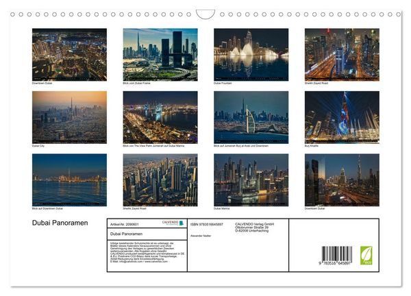 Produktbild: Dubai Panoramen (Wandkalender 2026 DIN A3 quer), CALVENDO Monatskalender