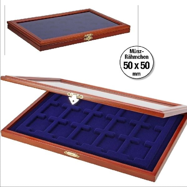 Produktbild: M&uuml;nzen-Vitrine f&uuml;r 15 M&uuml;nzr&auml;hmchen 50 x 50 mm