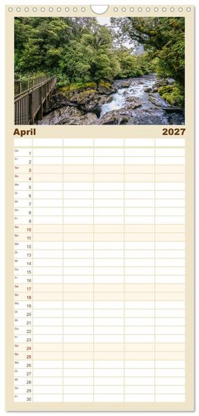 Produktbild: Familienplaner 2027 - Neuseeland - Landschaftstr&auml;ume mit 5 Spalten (Wandkalender, 21 x 45 cm) CALVENDO