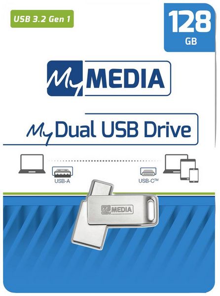 Produktbild: MyMEDIA My Dual USB 3.2 Gen 1 /USB C Drive 128GB USB-Stick 128 GB Silber 69271 USB-A (USB 3.2 Gen 1), USB-C&reg;