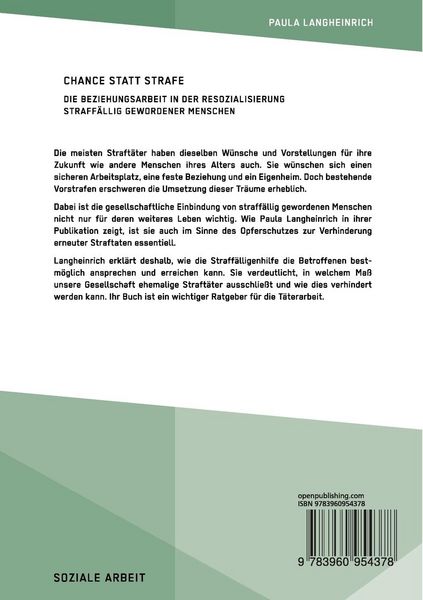 Produktbild: Chance statt Strafe. Die Beziehungsarbeit in der Resozialisierung straff&auml;llig gewordener Menschen
