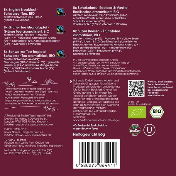 Produktbild: BIO Tee Kollektion "Everyday Favourites", Tee Kennenlern-Set & Probierbox, 5 Sorten, 40 Teebeutel