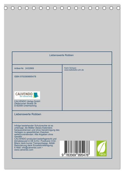 Produktbild: Liebenswerte Robben (Tischkalender 2027 DIN A5 hoch), CALVENDO Monatskalender