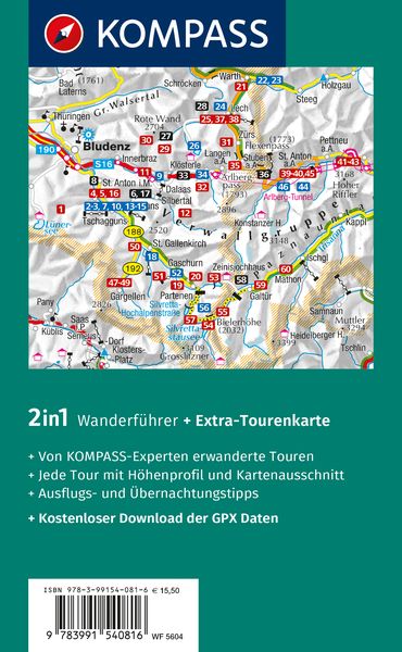 Produktbild: KOMPASS Wanderf&uuml;hrer Montafon, Arlberg, Silvretta, 60 Touren mit Extra-Tourenkarte
