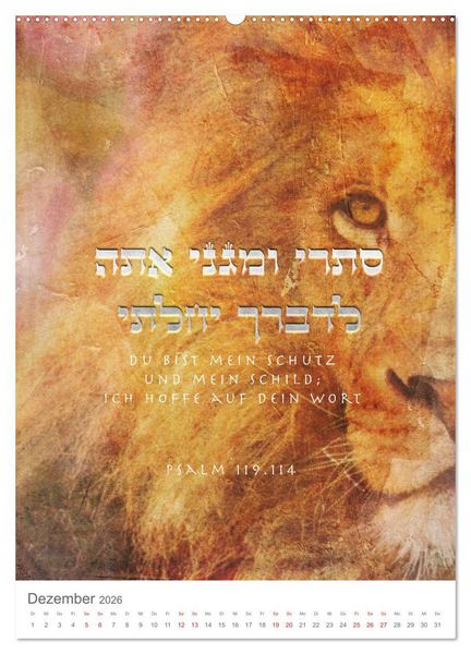 Produktbild: Psalmen Tehilim Hebr&auml;isch - Deutsch (Wandkalender 2026 DIN A2 hoch), CALVENDO Monatskalender