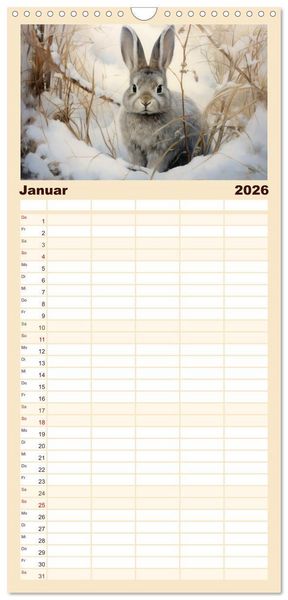 Produktbild: Familienplaner 2026 - Hasenliebe mit 5 Spalten (Wandkalender, 21 x 45 cm) CALVENDO