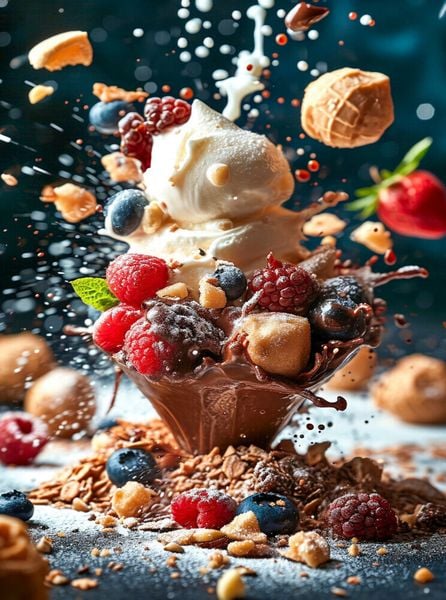 Produktbild: CALVENDO Puzzle Schokoladen-Vanille-Eiscreme mit frischen Fr&uuml;chten und getrockneten Haferflocken | 2000 Teile Lege-Gr&ouml;&szlig;e 90x67cm Foto-Puzzle f&uuml;r gl&uuml;ck