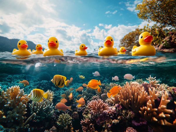 Produktbild: CALVENDO Puzzle Sonne in der Karibik - Gummienten | 1000 Teile Lege-Gr&ouml;&szlig;e 64x48cm Foto-Puzzle f&uuml;r gl&uuml;ckliche Stunden