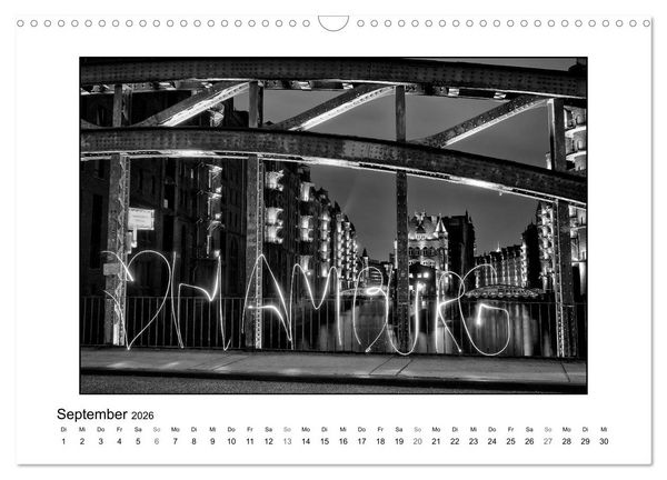 Produktbild: Hamburg in schwarz-wei&szlig; (Wandkalender 2026 DIN A3 quer), CALVENDO Monatskalender