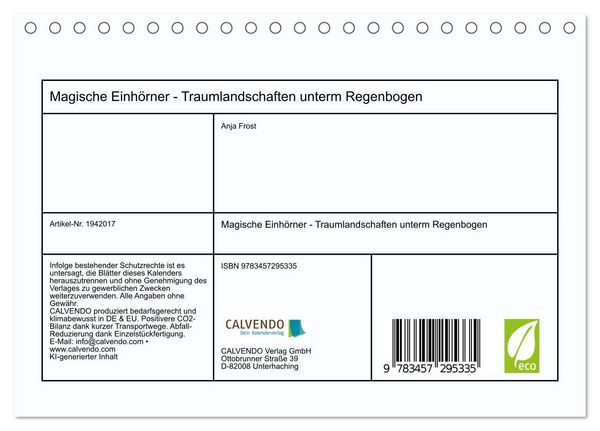 Produktbild: Magische Einh&ouml;rner - Traumlandschaften unterm Regenbogen (Tischkalender 2026 DIN A5 quer), CALVENDO Monatskalender