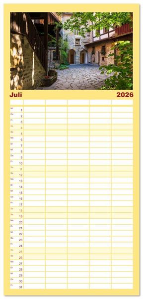 Produktbild: Familienplaner 2026 - Romantisches Erfurt - Reise durch das sch&ouml;ne Th&uuml;ringen mit 5 Spalten (Wandkalender, 21 x 45 cm) CALVENDO