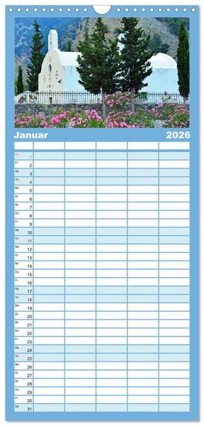 Produktbild: Familienplaner 2026 - Kreta - Insel der Kapellen mit 5 Spalten (Wandkalender, 21 x 45 cm) CALVENDO