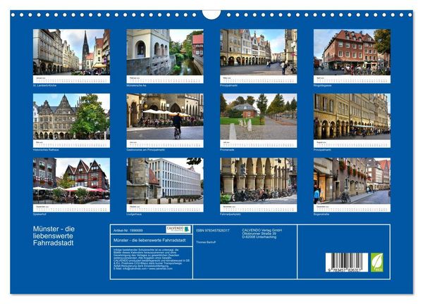 Produktbild: M&uuml;nster - die liebenswerte Fahrradstadt (Wandkalender 2026 DIN A3 quer), CALVENDO Monatskalender