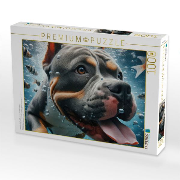 Produktbild: CALVENDO Puzzle American Stafford Terrier taucht mit Fischen | 1000 Teile Lege-Gr&ouml;&szlig;e 64x48cm Foto-Puzzle f&uuml;r gl&uuml;ckliche Stunden