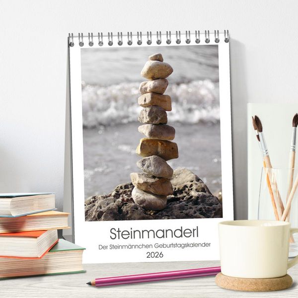 Produktbild: Steinmanderl - Der Steinm&auml;nnchen Geburtstagskalender (Tischkalender 2026 DIN A5 hoch), CALVENDO Monatskalender